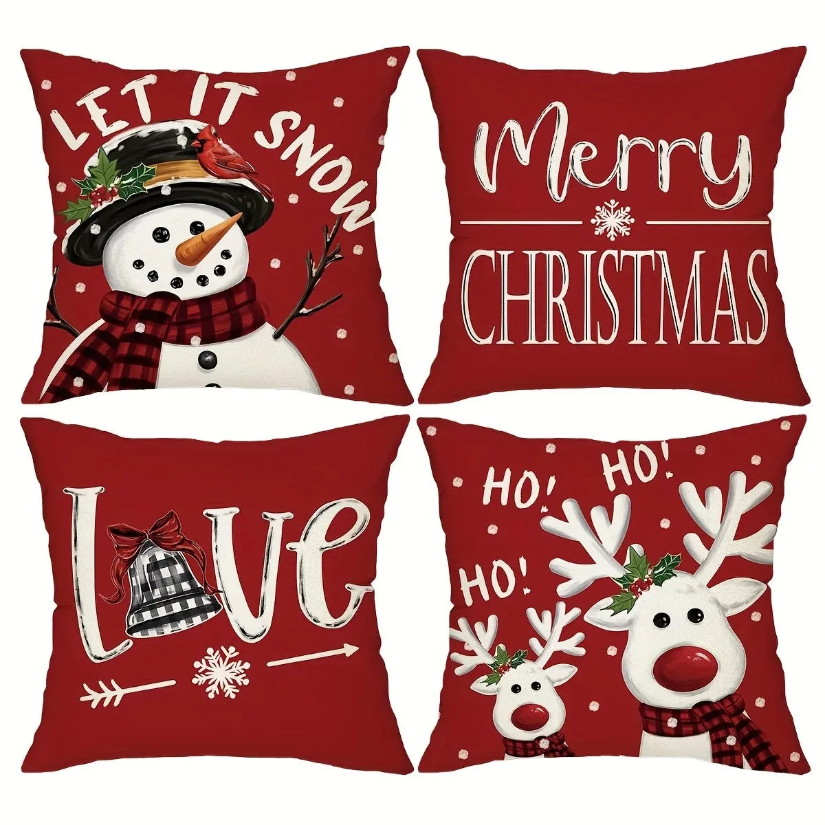 Christmas Snow Deer Red Pillowcase Snowman Reindeer Print Sofa Cushion Festival Living Room Decoration New Year Home  Decoration