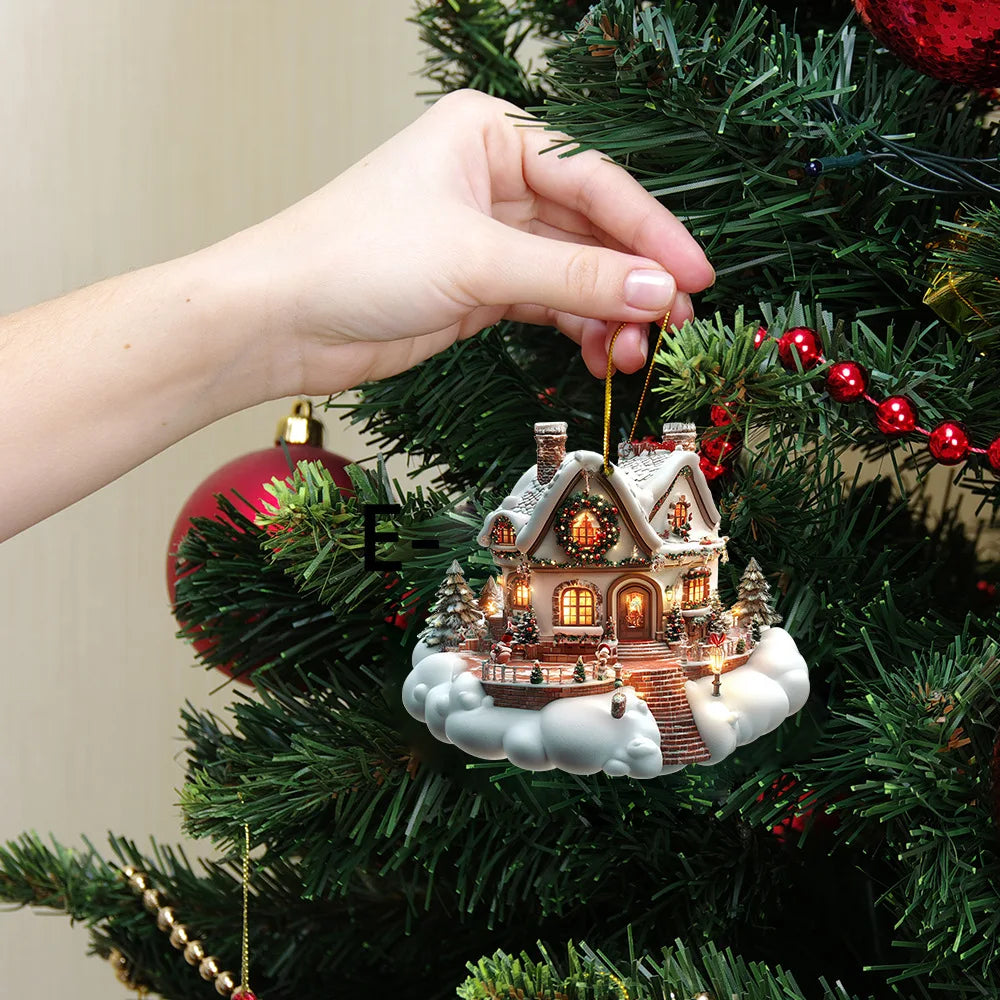 Christmas Acrylic Ornaments Castle Snow House Hanging Pendant Xmas Decoration For Home Christmas Party New Year Gift Navidad