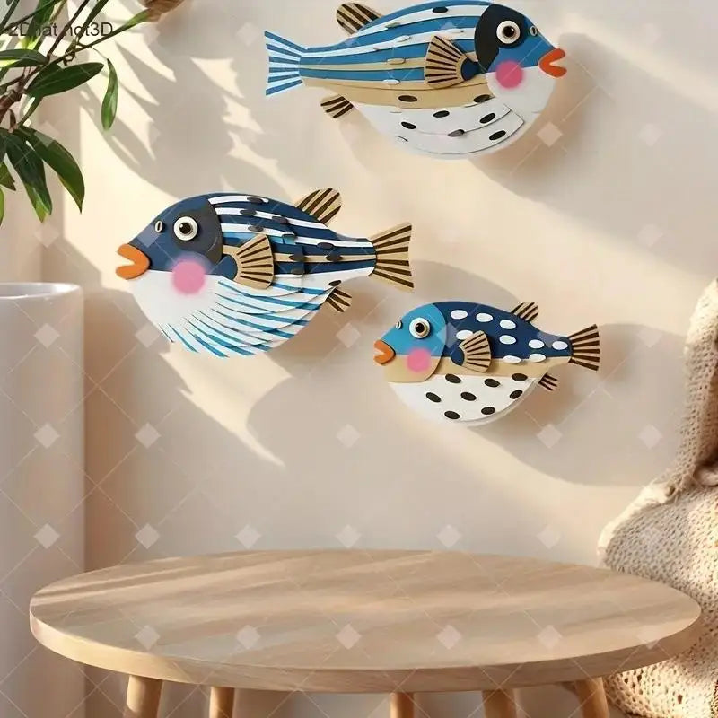 Décoration Murale Trois Poissons en Bois - Art Océan Thème Marin