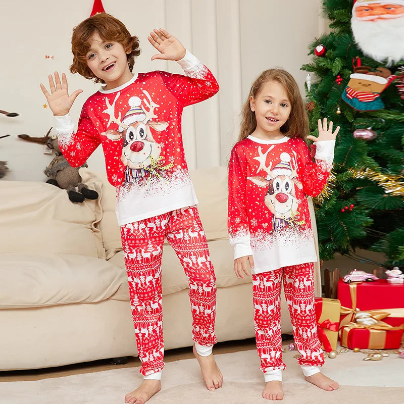 Pyjama de Noël Familial Renne - Ensemble Assorti Manches Longues pour Toute la Famille