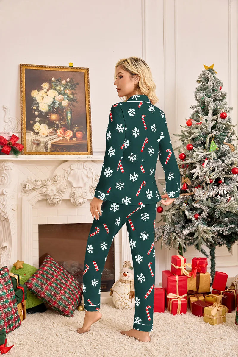 Pyjama de Noël familial pour femme - Ensemble 2 pièces - Motif floral festif