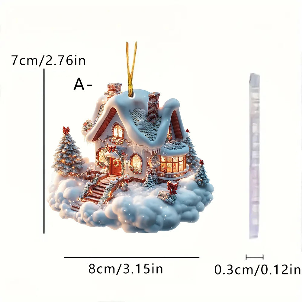 Christmas Acrylic Ornaments Castle Snow House Hanging Pendant Xmas Decoration For Home Christmas Party New Year Gift Navidad
