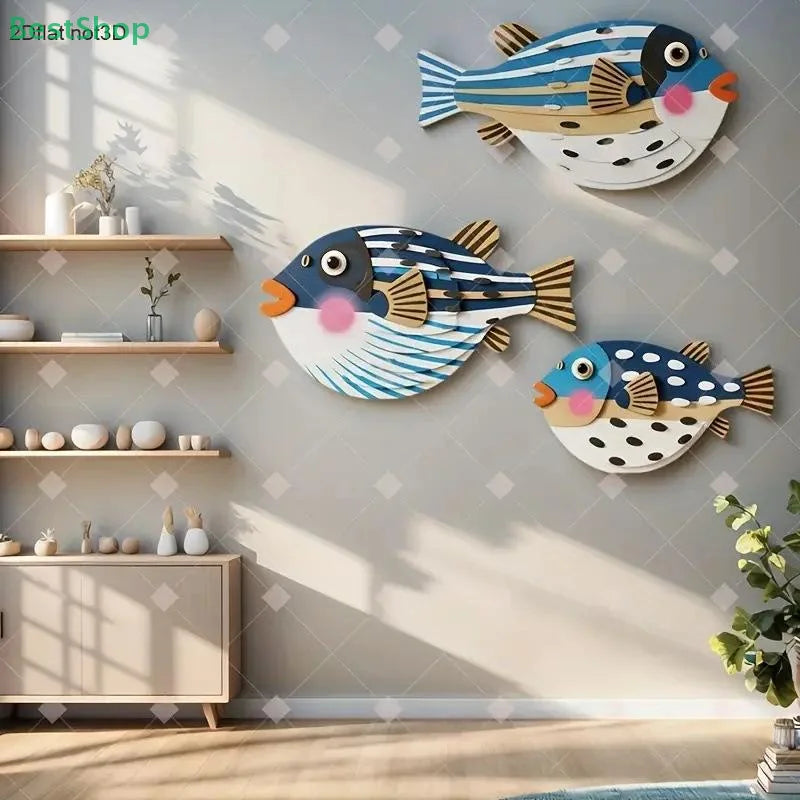 Décoration Murale Trois Poissons en Bois - Art Océan Thème Marin