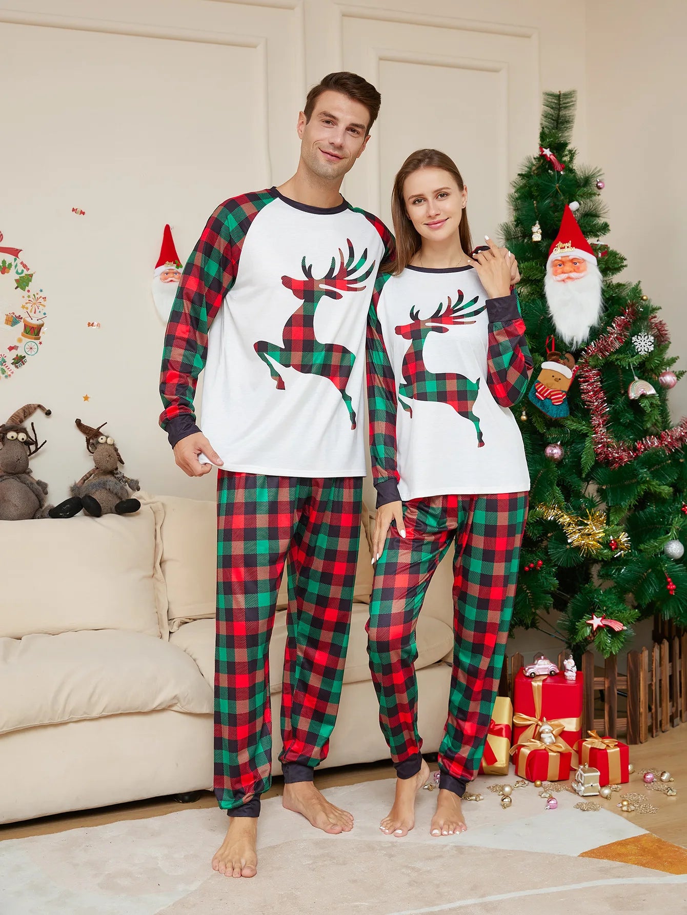 Pyjama de Noël Familial Cerf - Ensemble Adulte Enfant avec Barboteuse Bébé