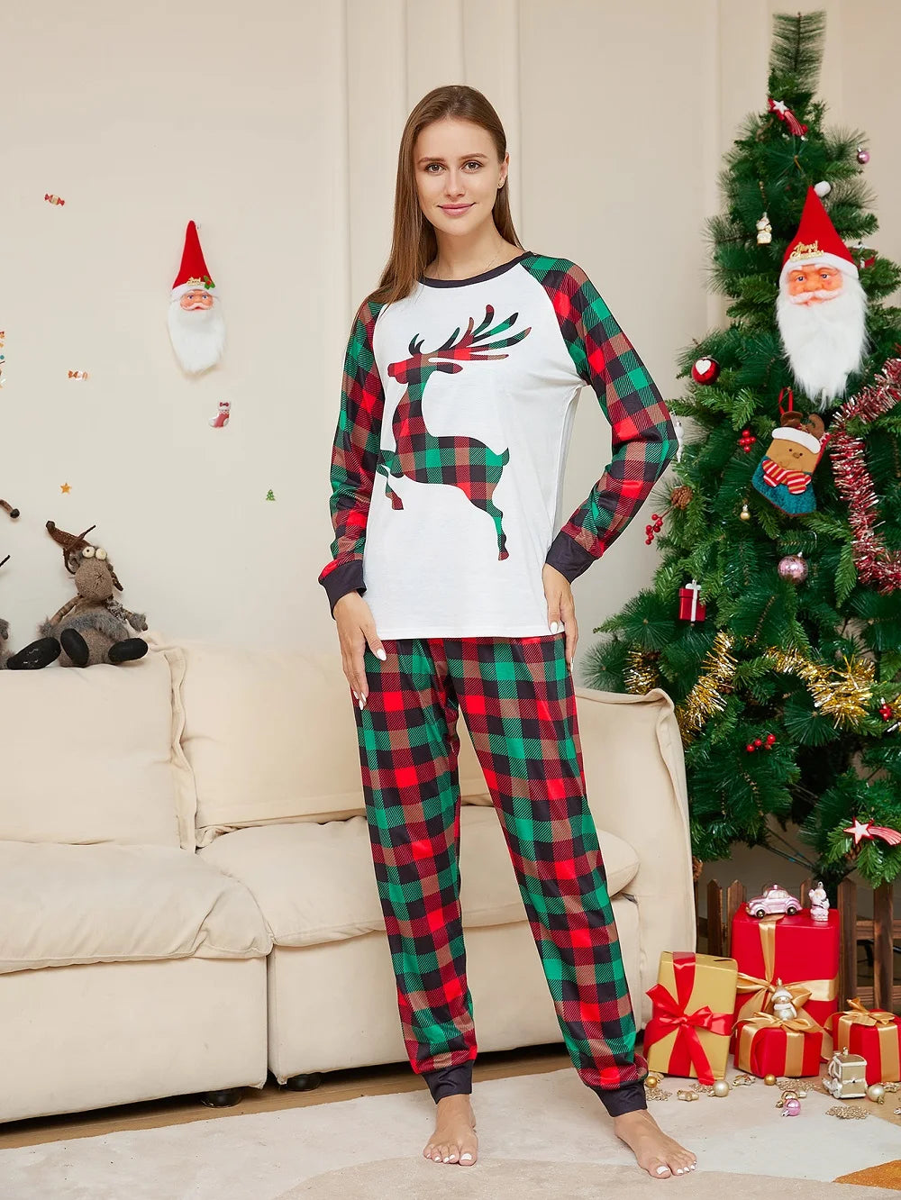 Pyjama de Noël Familial Cerf - Ensemble Adulte Enfant avec Barboteuse Bébé