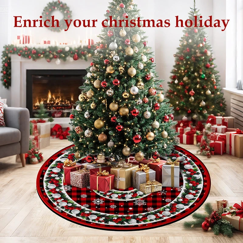 Jupe de Sapin Rustique à Carreaux Buffalo Rouge et Noir avec Ornements