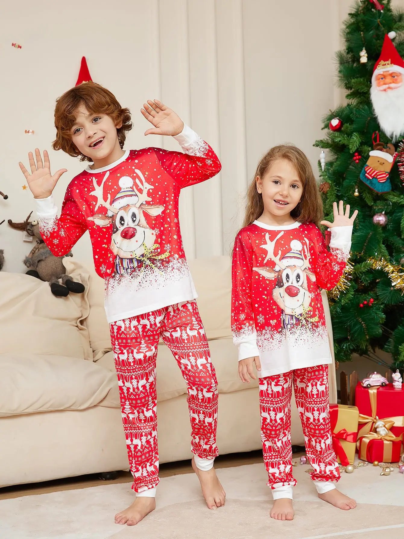 Pyjama de Noël Familial Renne - Ensemble Assorti Manches Longues pour Toute la Famille