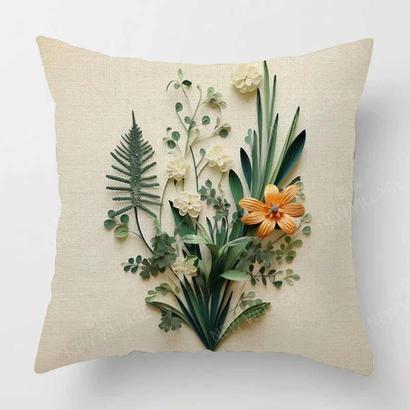 Scandinavian Plant Print Pillow Cover Living Room Sofa Cushion Cover Modern Simple Ins Style Home Decoration 40x40cm