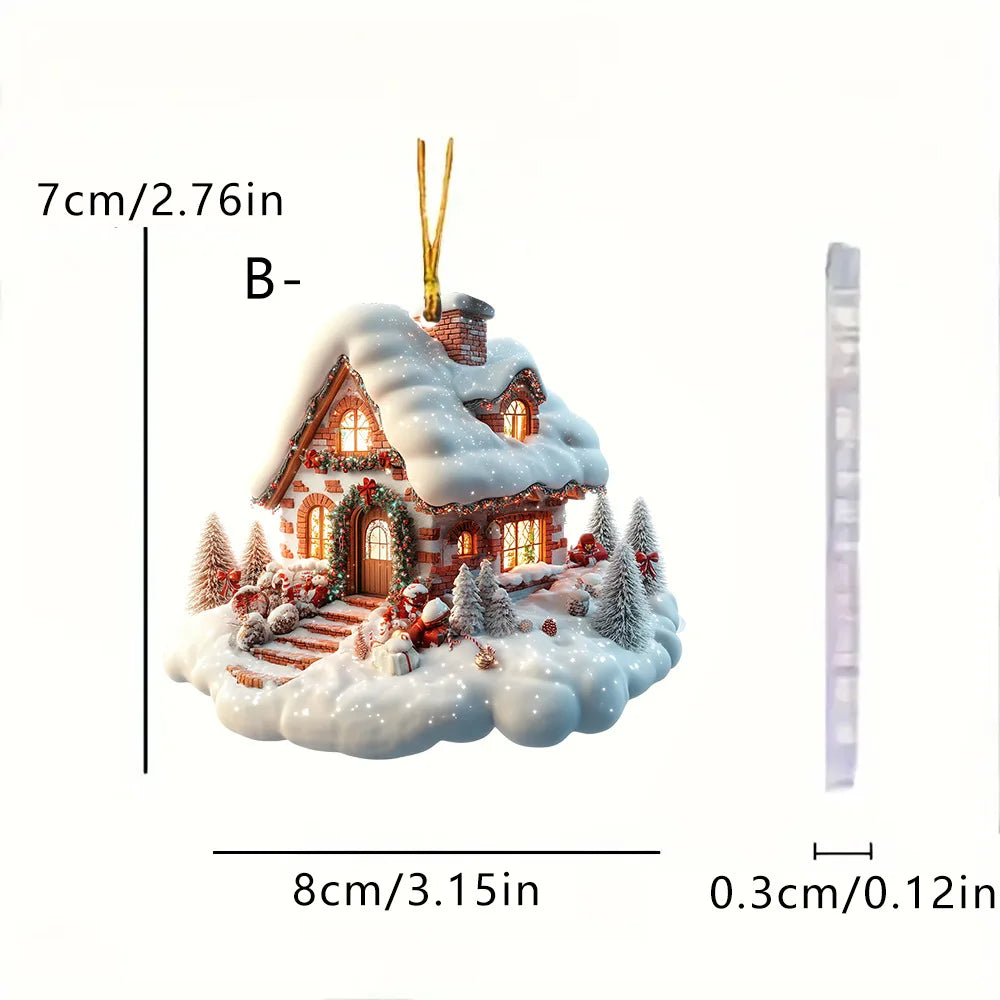 Christmas Acrylic Ornaments Castle Snow House Hanging Pendant Xmas Decoration For Home Christmas Party New Year Gift Navidad