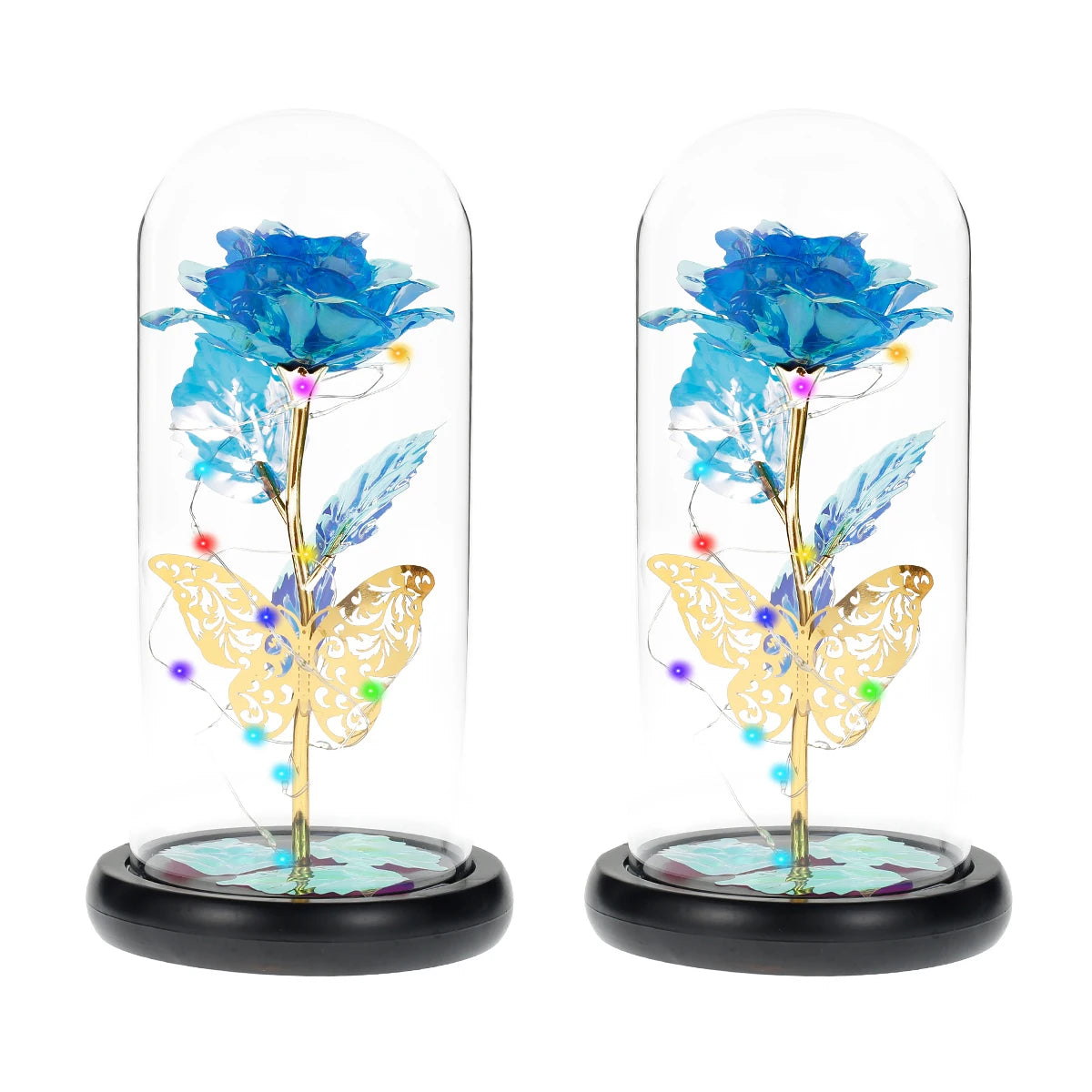 Rose Light Artificial Galaxy Rose Lamp with Butterfly and Colorful LED Rose Flowers In Glass Battery Powered Gifts for Wedding