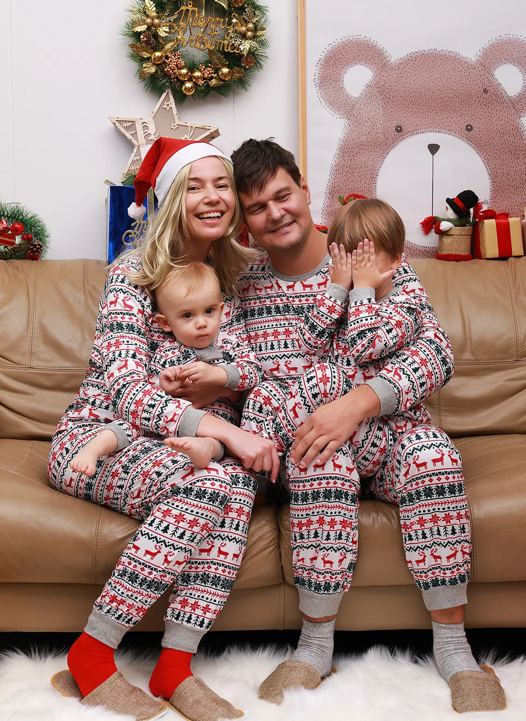 Pyjama de Noël Familial Cerf - Ensemble 2 Pièces Adulte et Enfant Assorti