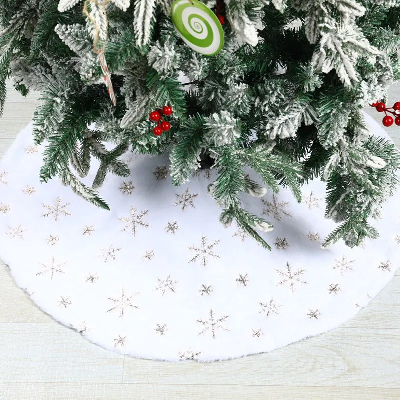 Jupe de Sapin de Noël 90cm - Flocons de Neige Blanc et Or