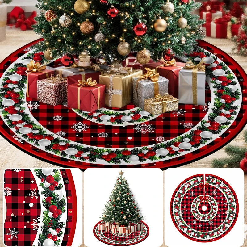 Jupe de Sapin Rustique à Carreaux Buffalo Rouge et Noir avec Ornements