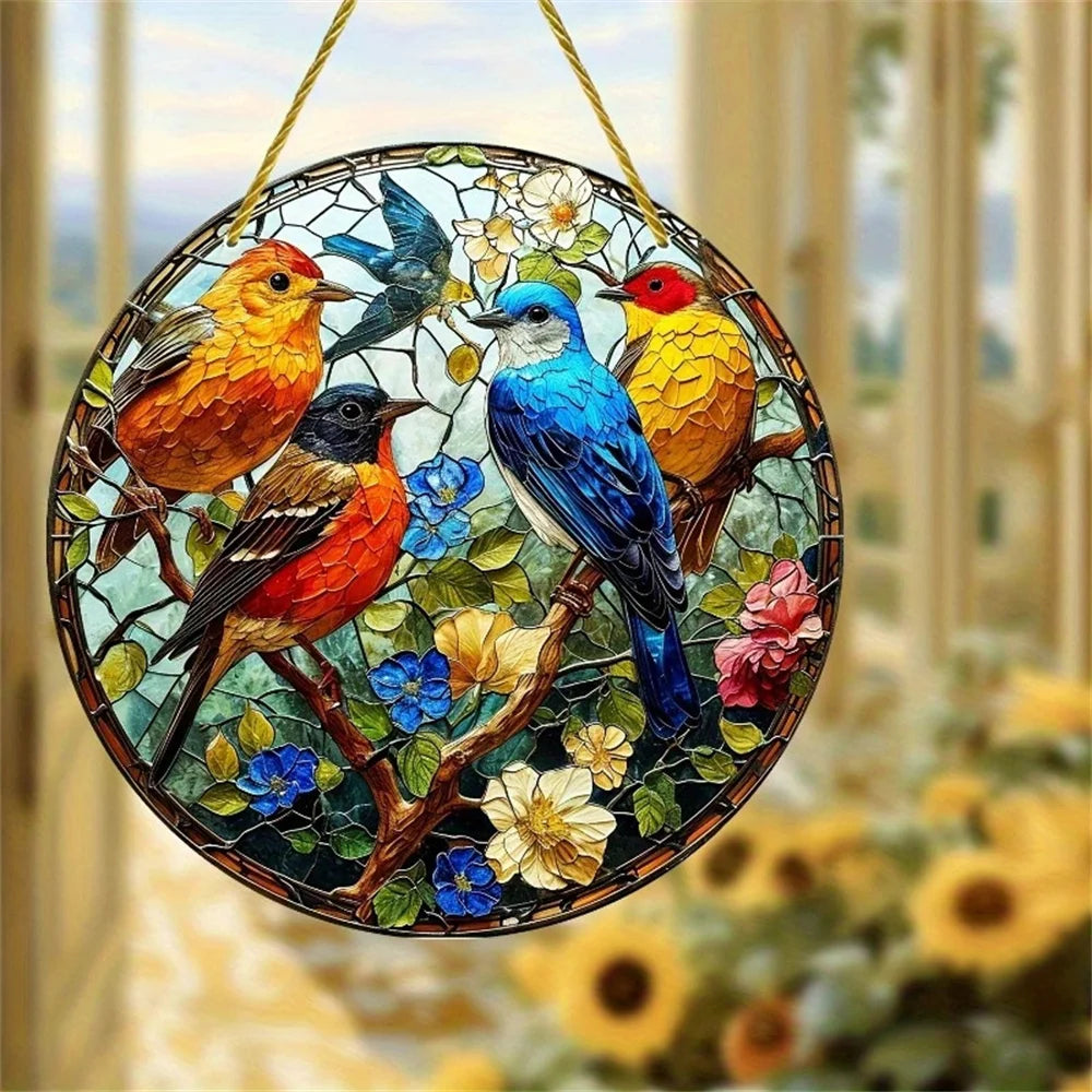 Creative Birds And Flowers Window Hanging 2d Birds And Flowers Tree Decor Flat Decor For Car Backpack Pet Lover