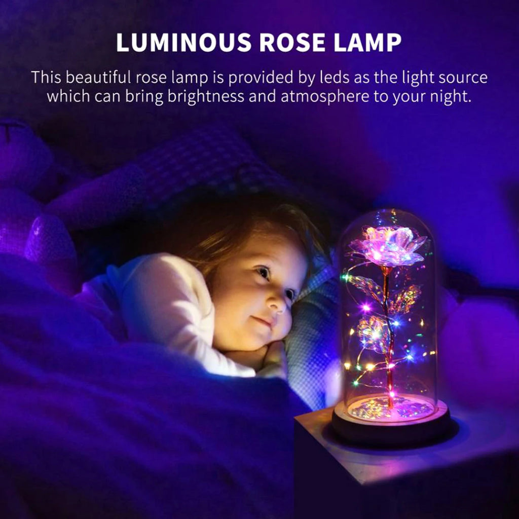 Rose Light Artificial Galaxy Rose Lamp with Butterfly and Colorful LED Rose Flowers In Glass Battery Powered Gifts for Wedding