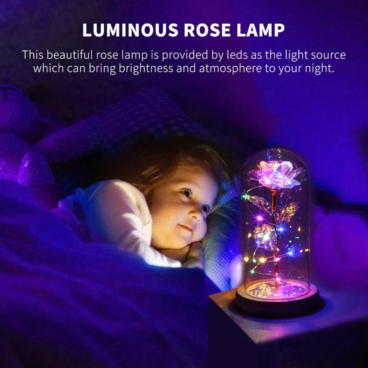 Rose Light Artificial Galaxy Rose Lamp with Butterfly and Colorful LED Rose Flowers In Glass Battery Powered Gifts for Wedding