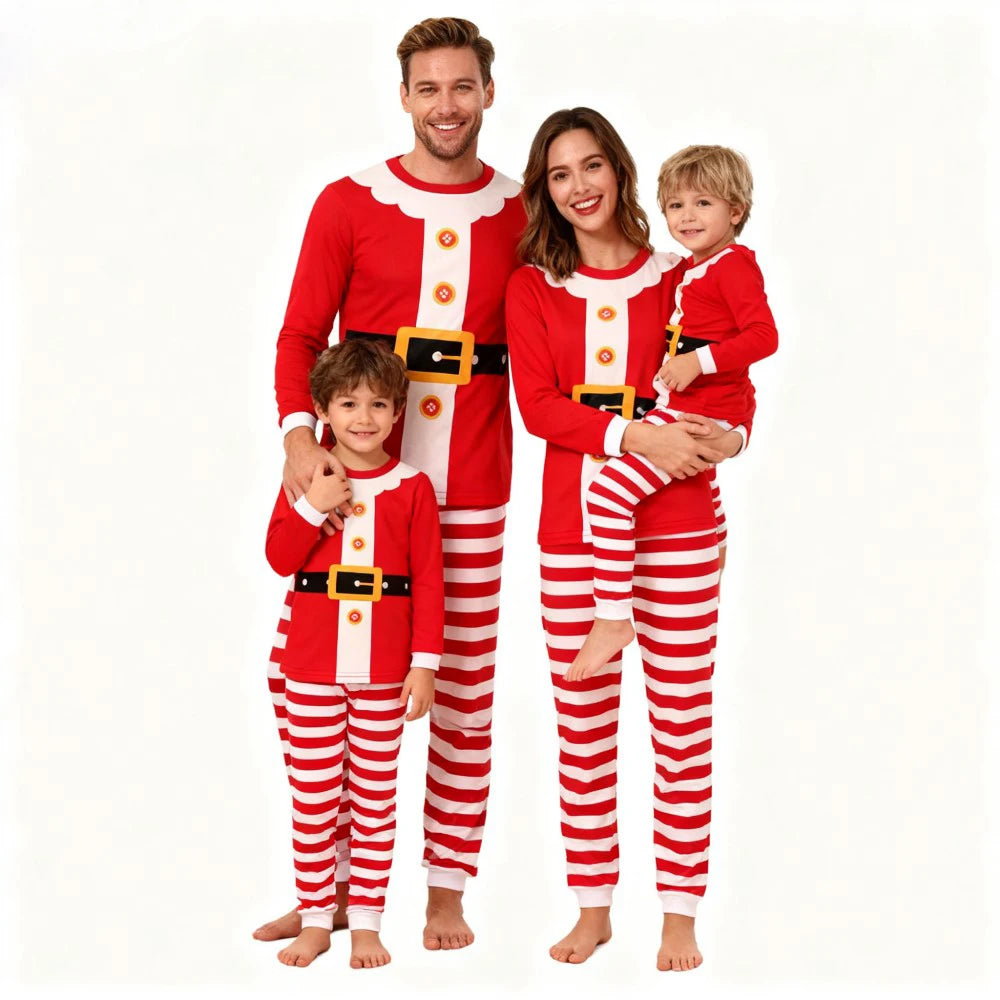 Pyjama de Noël familial Père Noël - Manches longues - Pantalon rayé festif