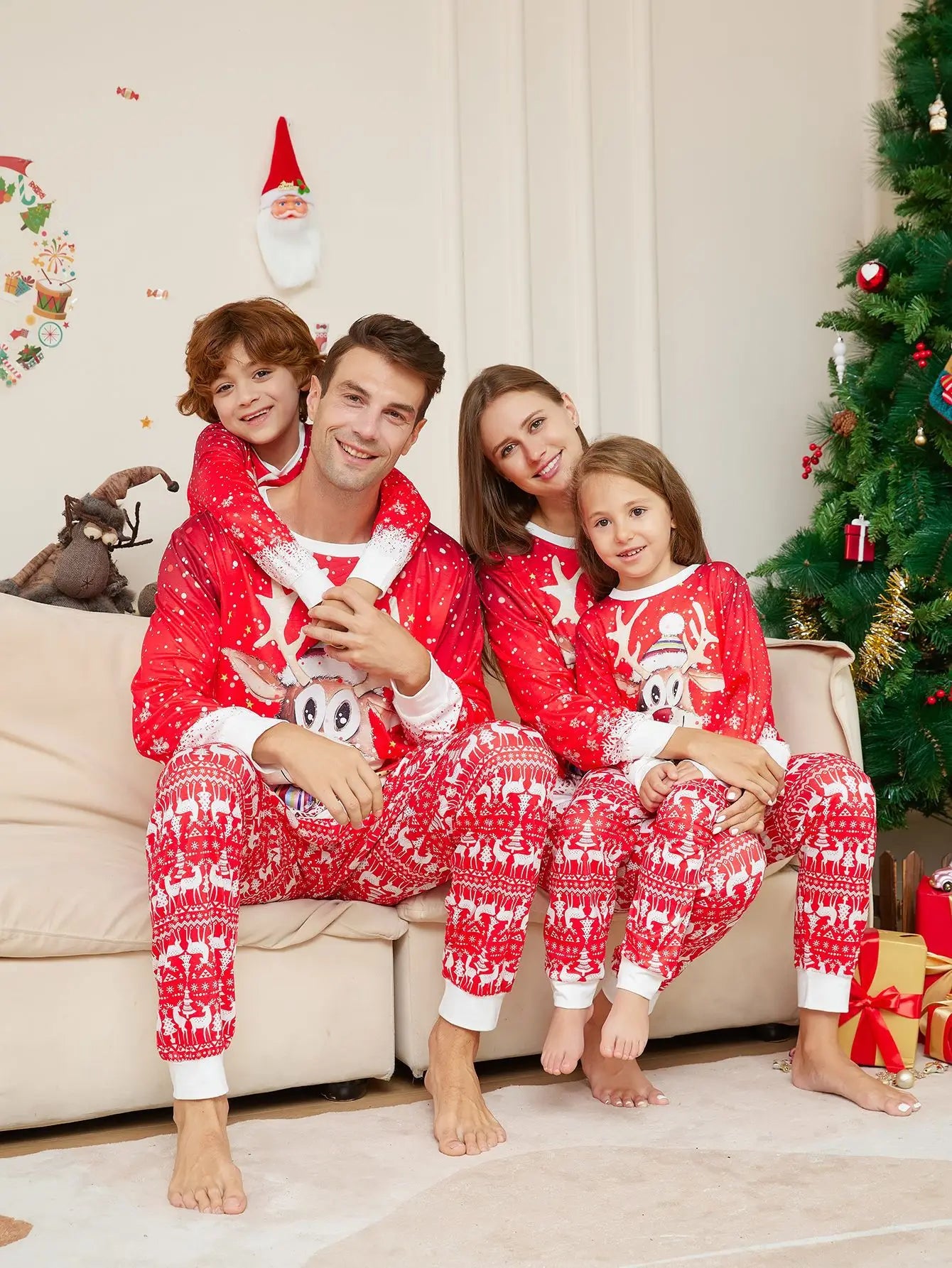 Pyjama de Noël Familial Renne - Ensemble Assorti Manches Longues pour Toute la Famille
