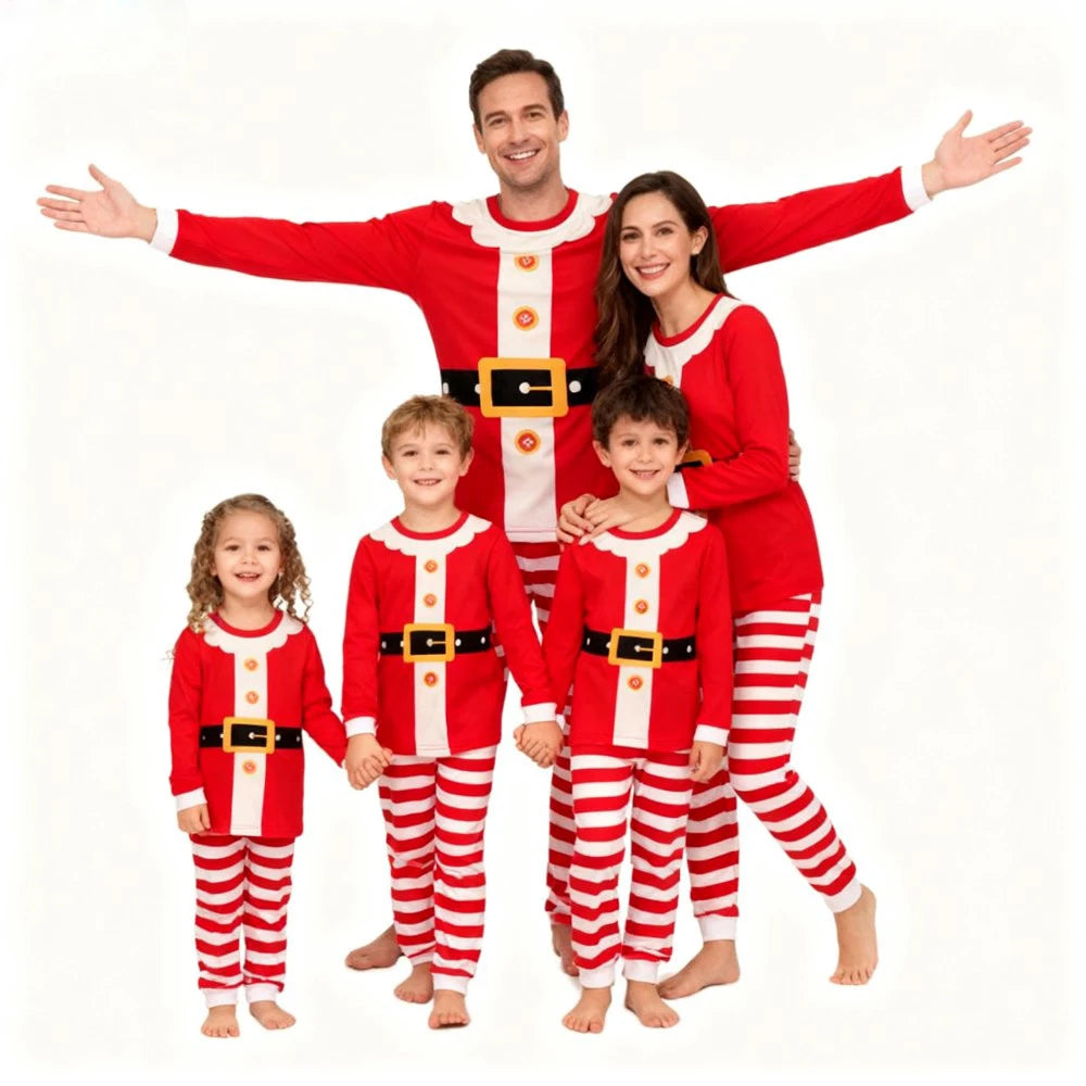 Pyjama de Noël familial Père Noël - Manches longues - Pantalon rayé festif