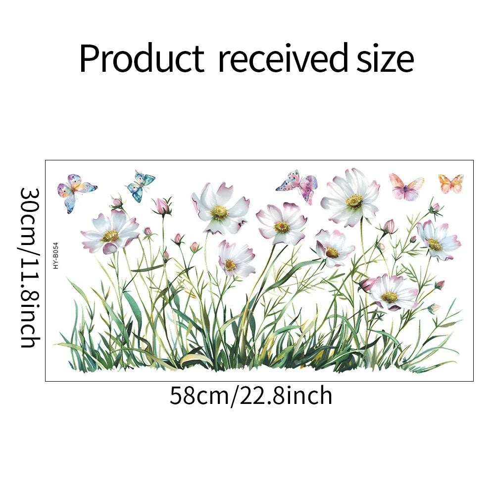 Autocollants Muraux Fleurs Marguerites et Papillons - Décor Chambre Salon