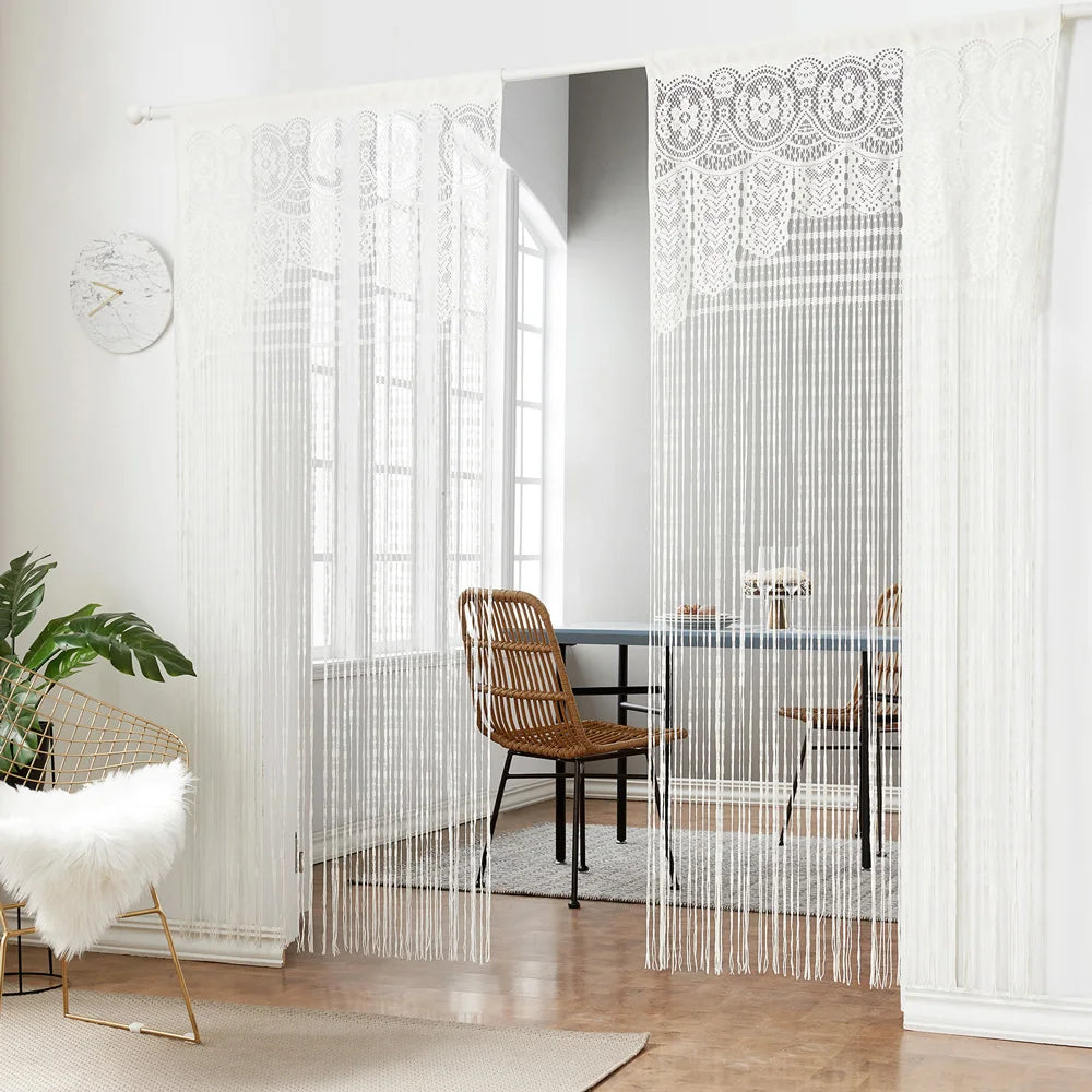 Macrame Lace Door String Curtain for Doorway Boho Window Panel Room Divider Wall Closet Curtains for Bedroom Living Room Kitchen