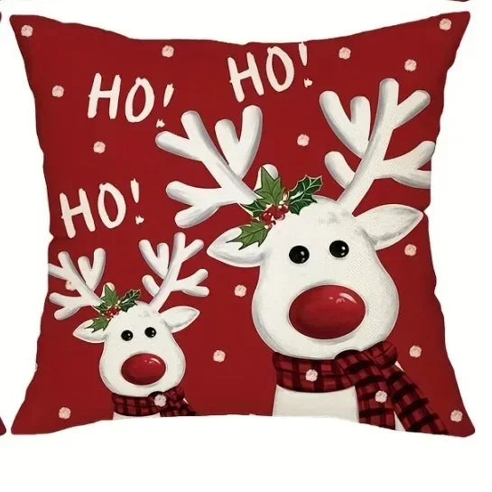 Christmas Snow Deer Red Pillowcase Snowman Reindeer Print Sofa Cushion Festival Living Room Decoration New Year Home  Decoration