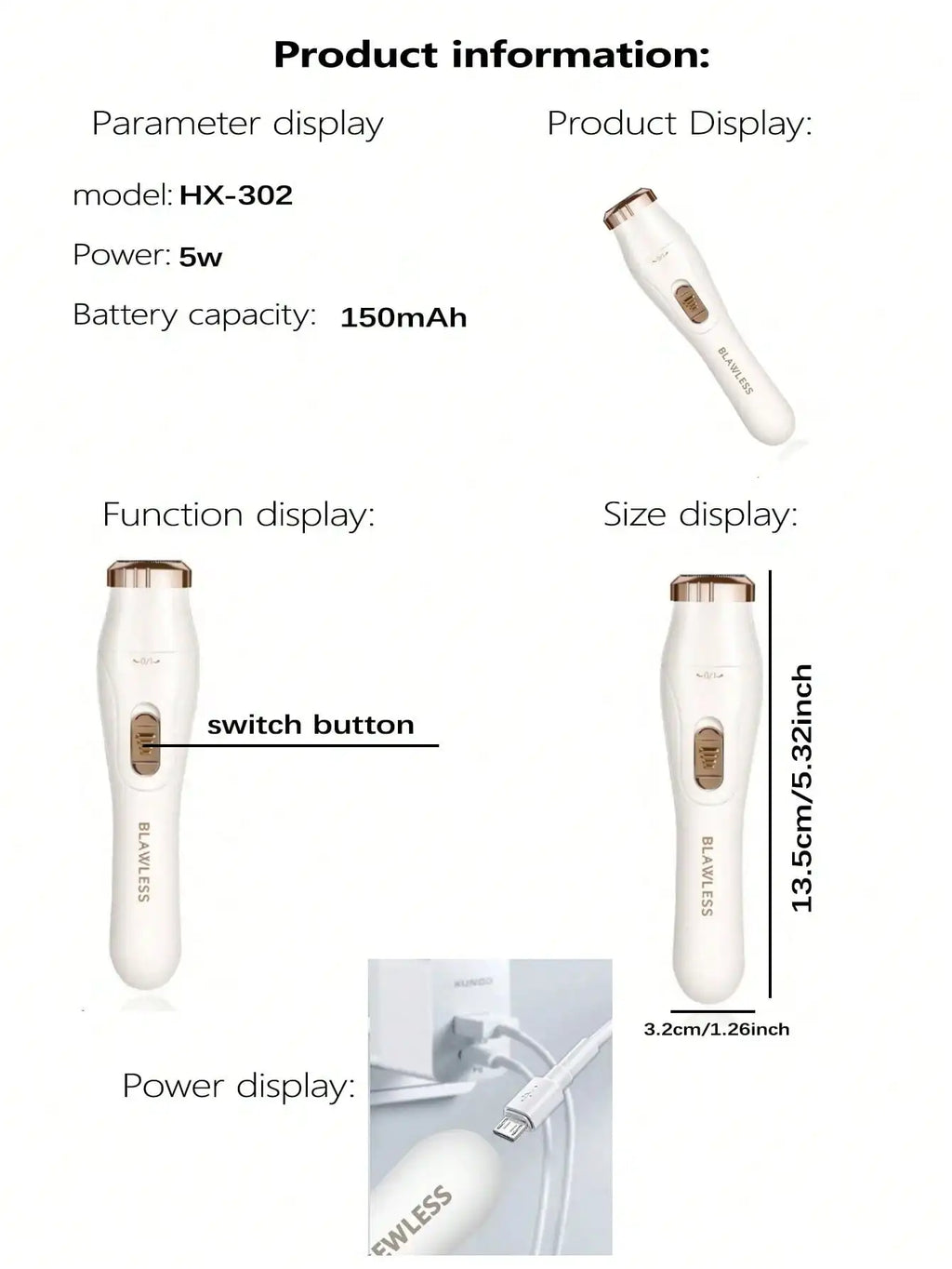 Rasoir Électrique Femme 2026 - Sans Fil Rechargeable Visage Bikini Jambes