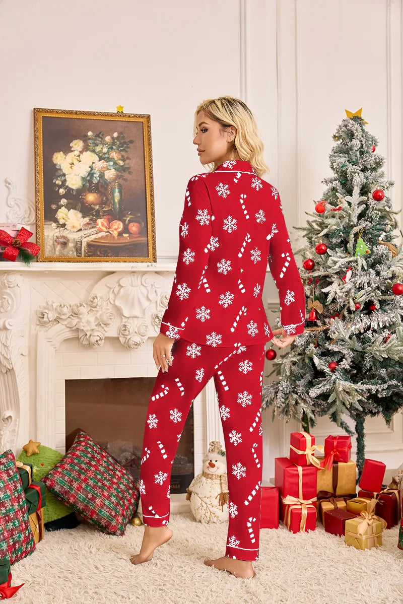 Pyjama de Noël familial pour femme - Ensemble 2 pièces - Motif floral festif