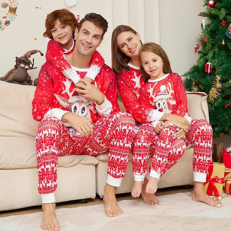 Pyjama de Noël Familial Renne - Ensemble Assorti Manches Longues pour Toute la Famille