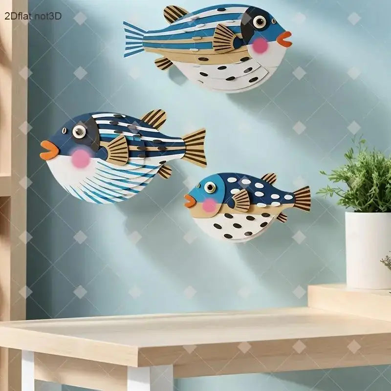 Décoration Murale Trois Poissons en Bois - Art Océan Thème Marin
