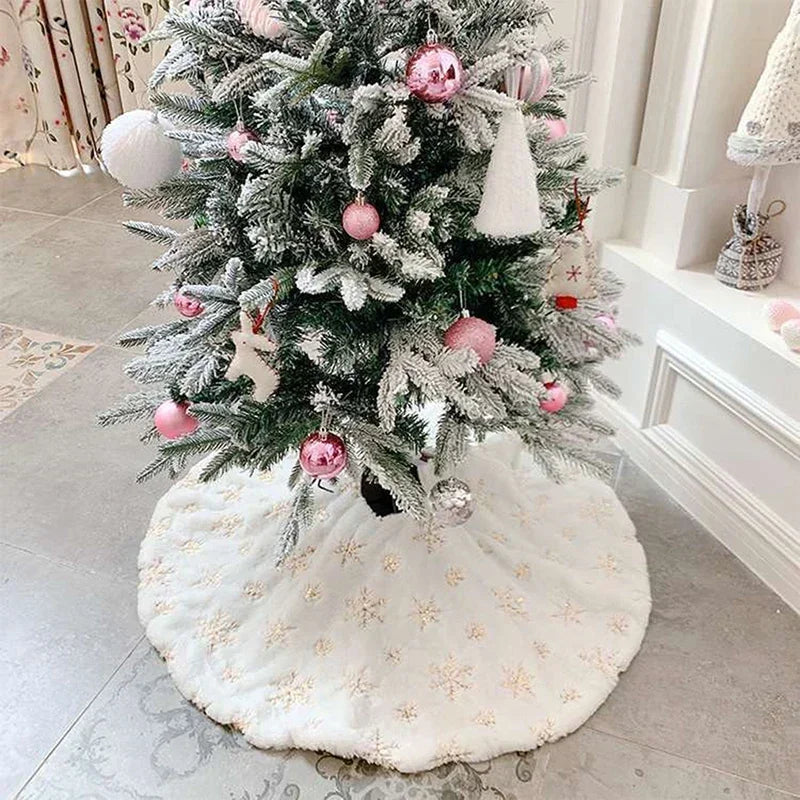 Petite Jupe de Sapin 15 Pouces - Peluche Blanche Fausse Fourrure avec Sequins
