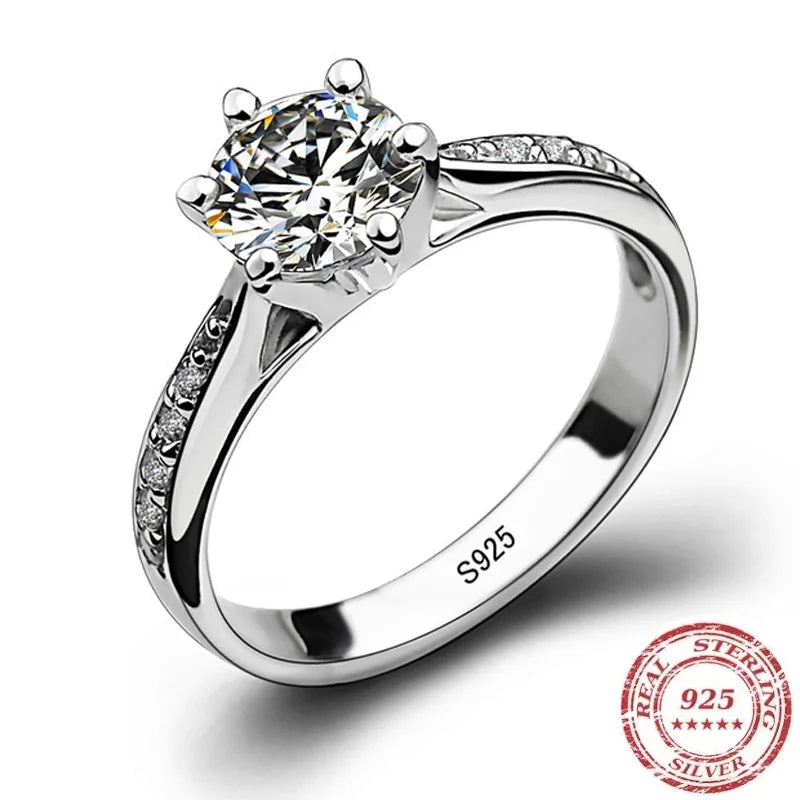 Bague Argent 925 Femme - Solitaire 6 Griffes Diamant Imitation 0.70ct
