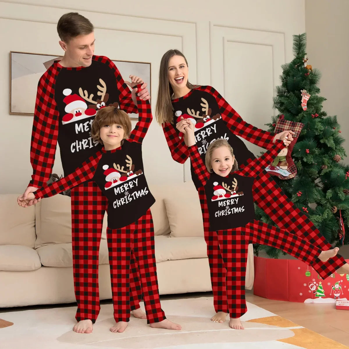 Pyjama de Noël Familial Père Noël - Ensemble Assorti Femme Homme Enfant