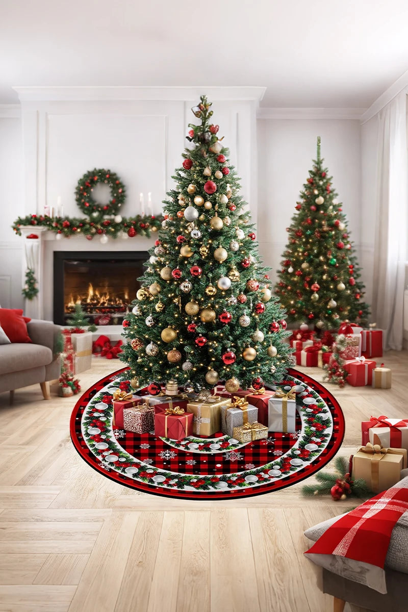 Jupe de Sapin Rustique à Carreaux Buffalo Rouge et Noir avec Ornements