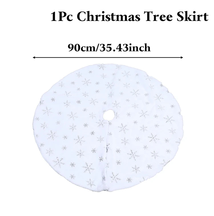 Jupe de Sapin de Noël 90cm - Flocons de Neige Blanc et Or