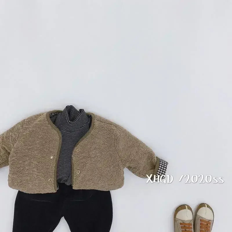 DGUKYM Autumn and Winter New Warm Jacket Children Two Sides Wear Plaid Plush Jacket Kids Jackets Winter Clothes for Girls