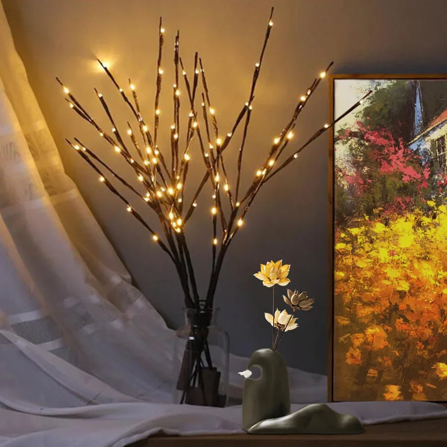 Branches LED Bouleau 20 LED - Lumières Féeriques à Piles - Décoration Mariage Noël