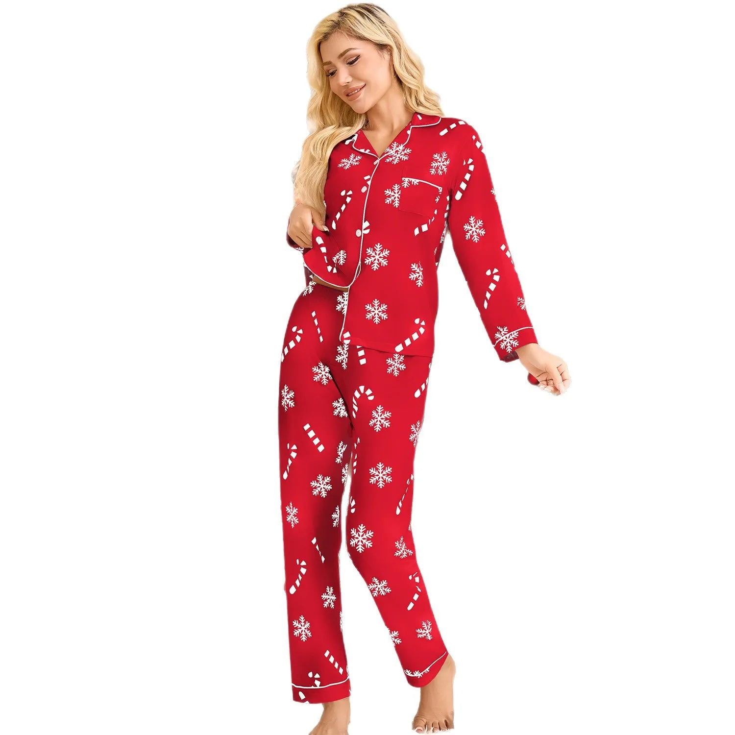 Pyjama de Noël familial pour femme - Ensemble 2 pièces - Motif floral festif