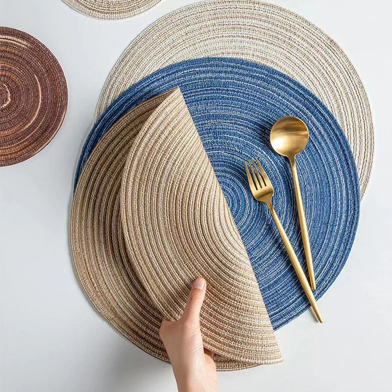 Round Braided Placemats,Washable Round Placemats for Kitchen Table 15 inch Round Table Mat for Dining Tables Holiday Party Decor