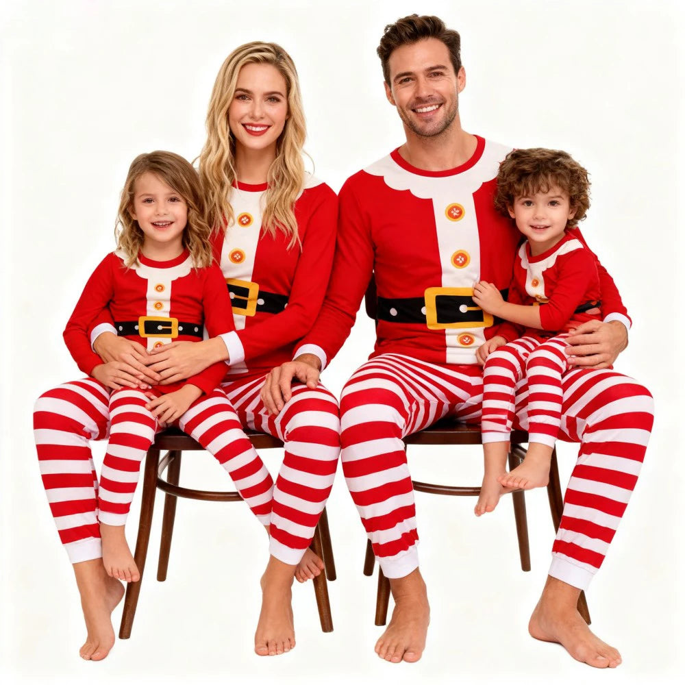 Pyjama de Noël familial Père Noël - Manches longues - Pantalon rayé festif