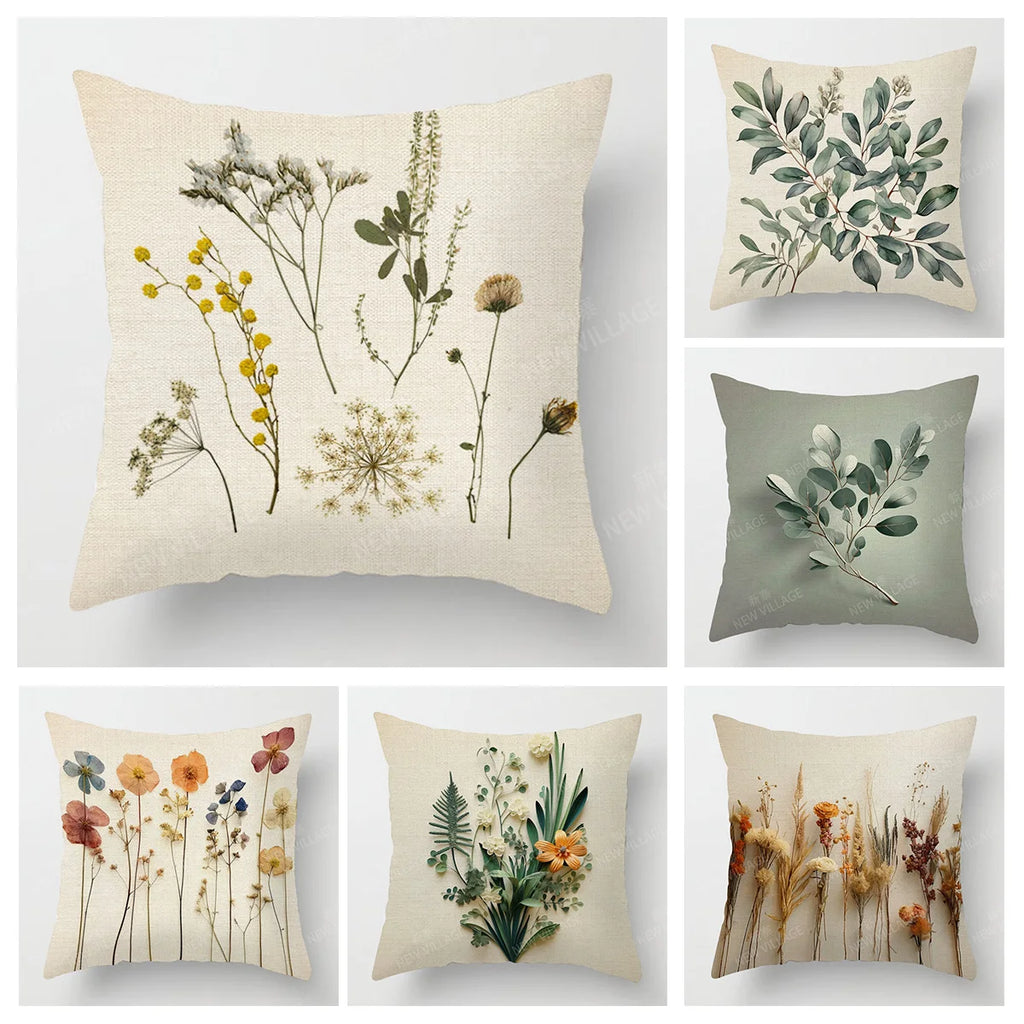 Scandinavian Plant Print Pillow Cover Living Room Sofa Cushion Cover Modern Simple Ins Style Home Decoration 40x40cm