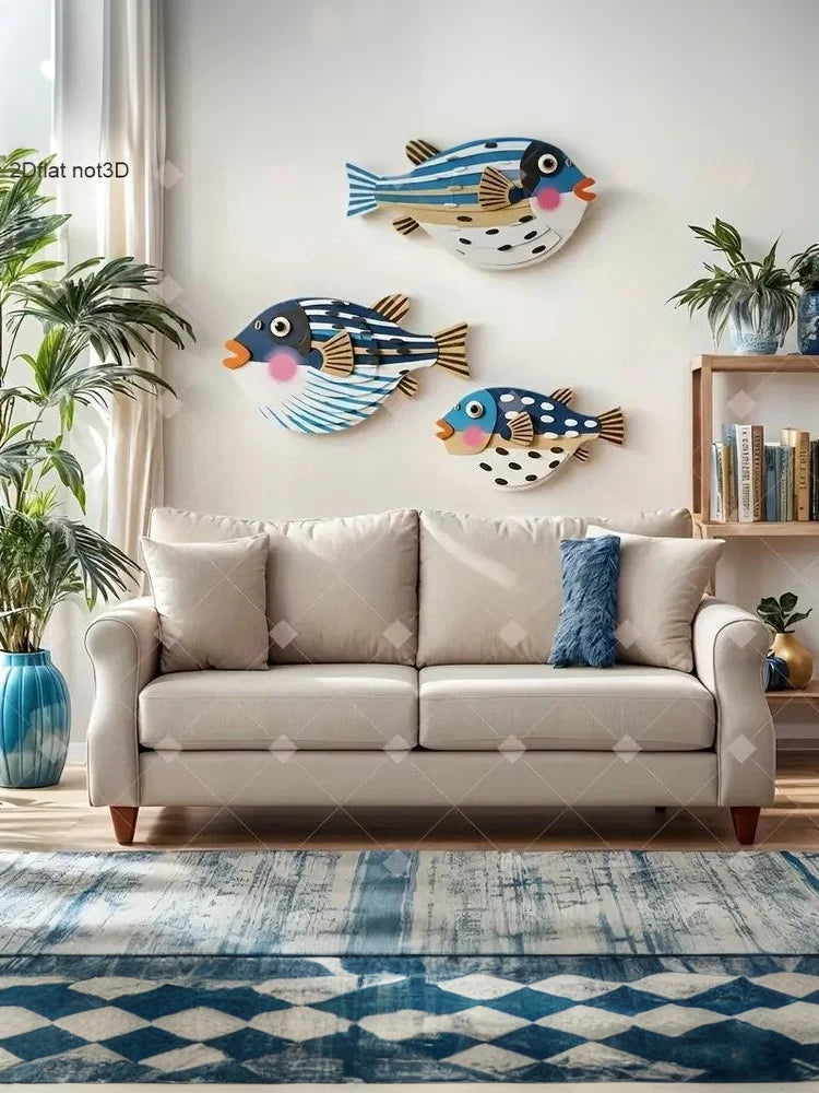 Décoration Murale Trois Poissons en Bois - Art Océan Thème Marin