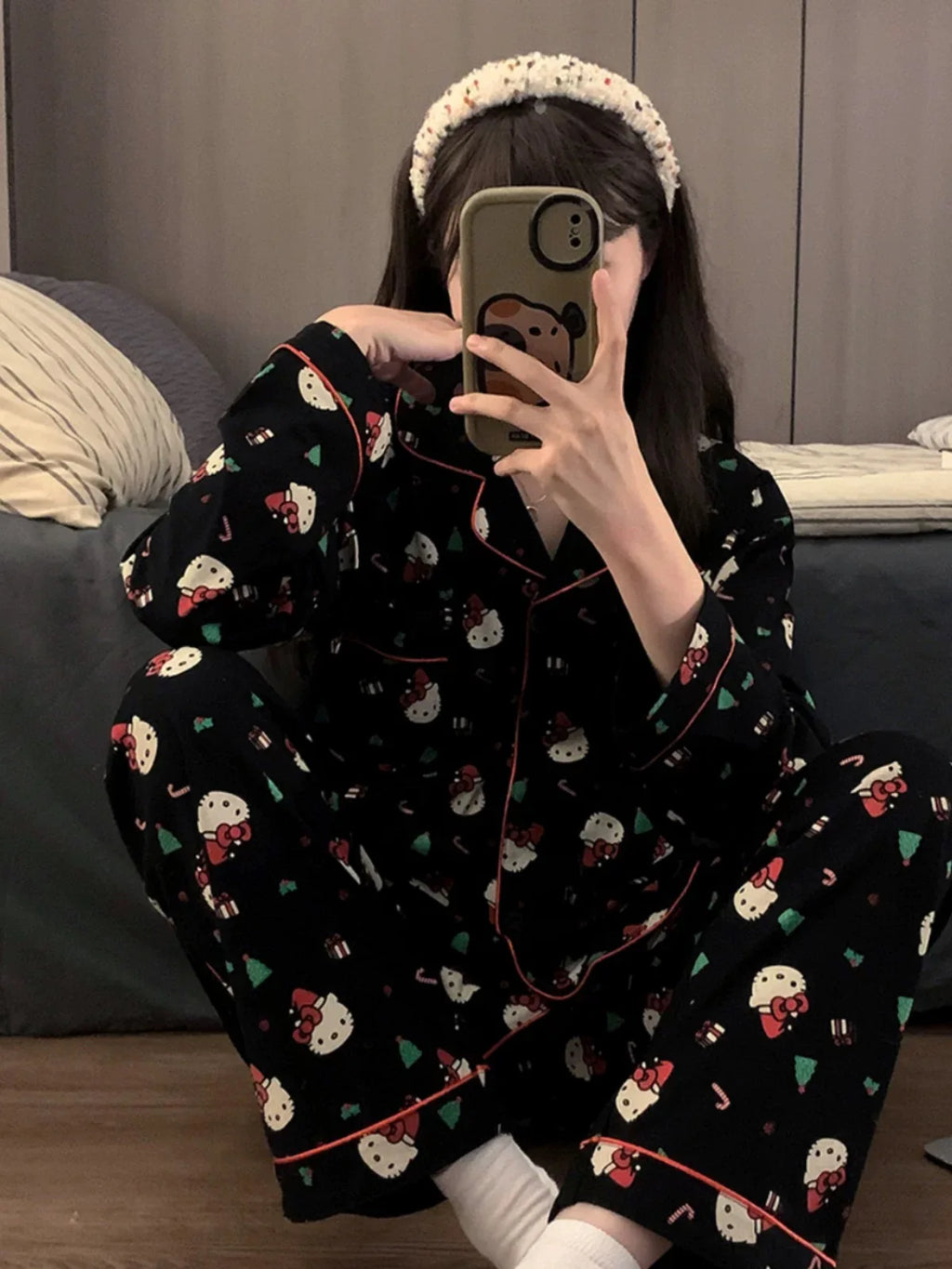 Pyjama de Noël Hello Kitty - Ensemble 2 Pièces Femme Anime Mignon