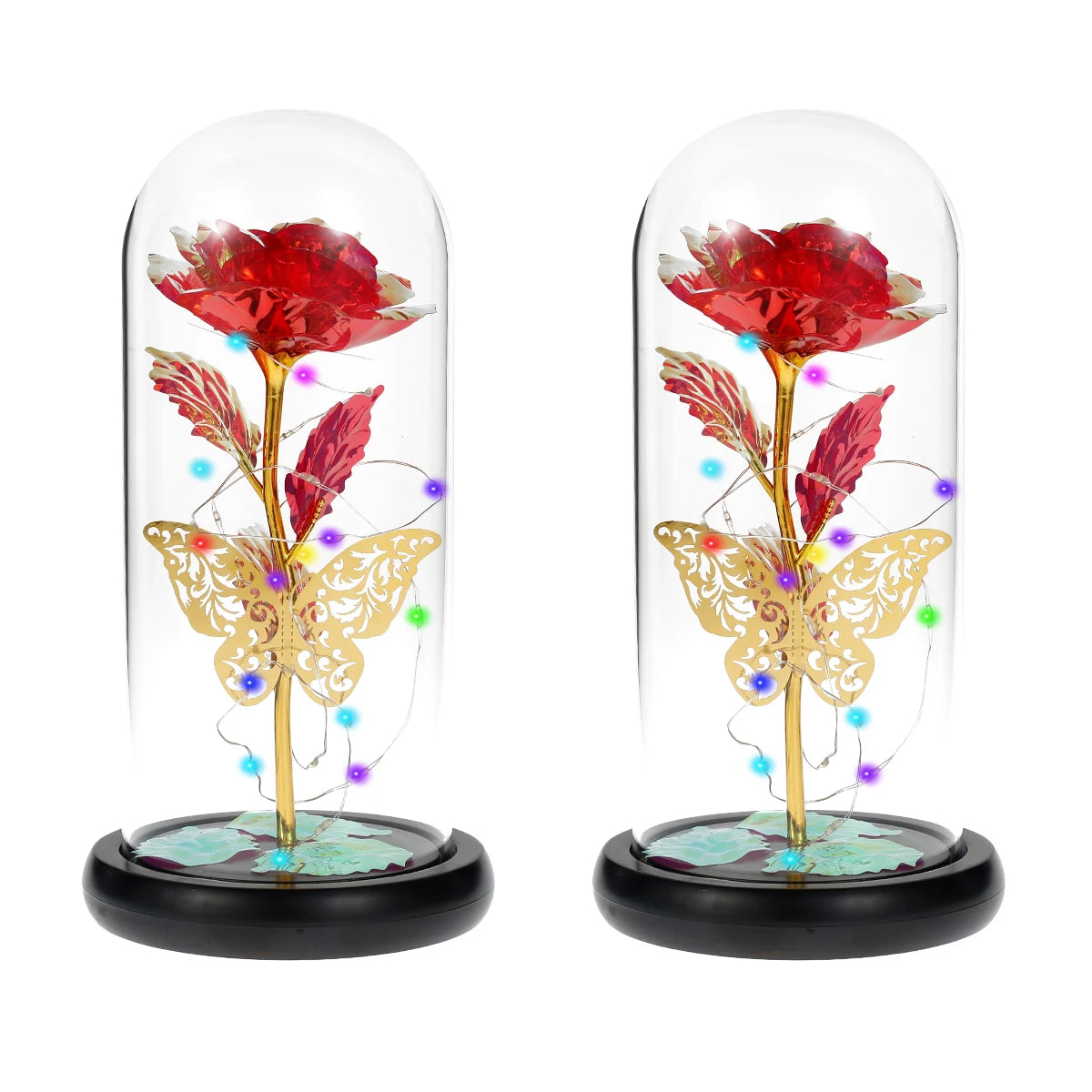 Rose Light Artificial Galaxy Rose Lamp with Butterfly and Colorful LED Rose Flowers In Glass Battery Powered Gifts for Wedding