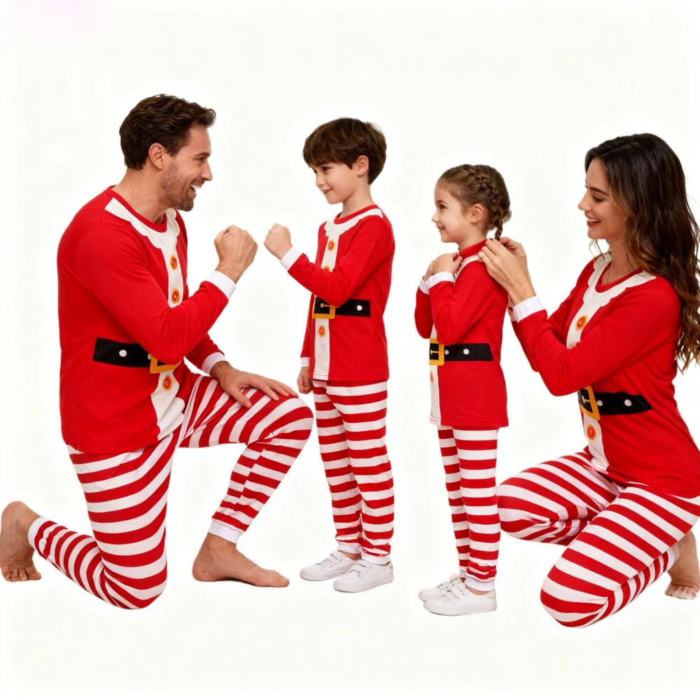 Pyjama de Noël familial Père Noël - Manches longues - Pantalon rayé festif