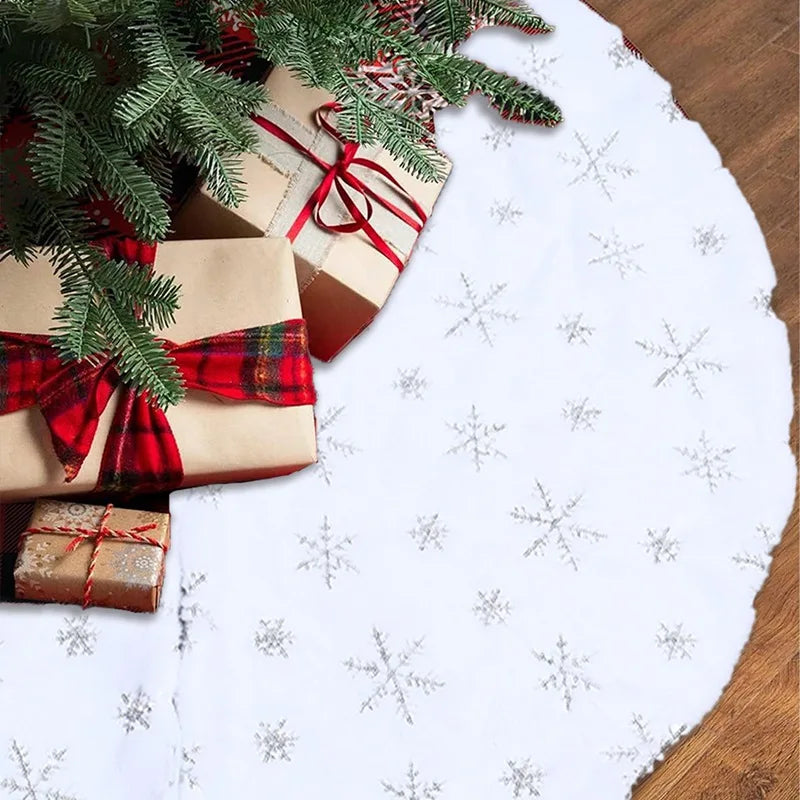 Jupe de Sapin de Noël 90cm - Flocons de Neige Blanc et Or