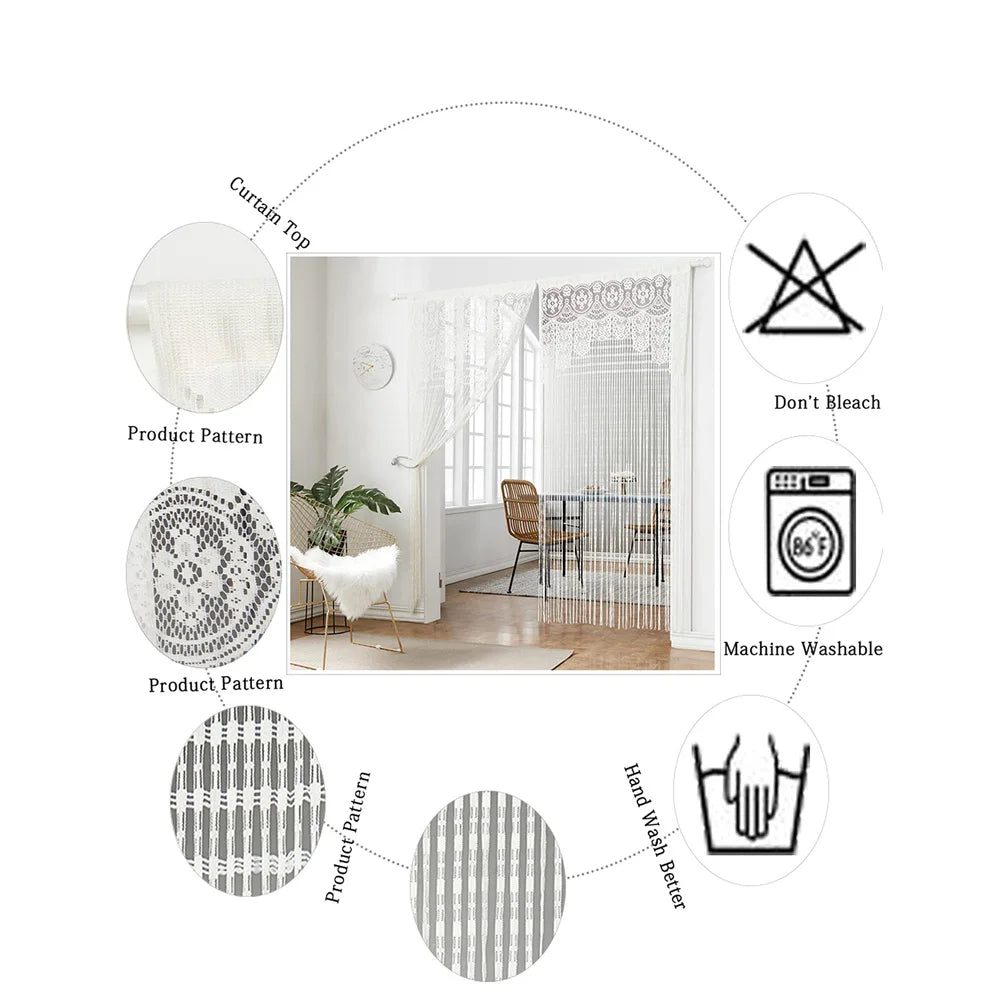 Macrame Lace Door String Curtain for Doorway Boho Window Panel Room Divider Wall Closet Curtains for Bedroom Living Room Kitchen