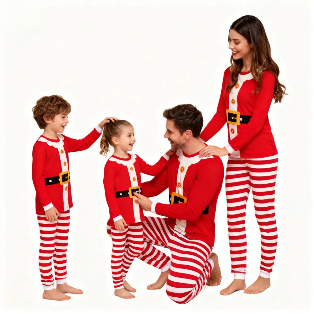 Pyjama de Noël familial Père Noël - Manches longues - Pantalon rayé festif