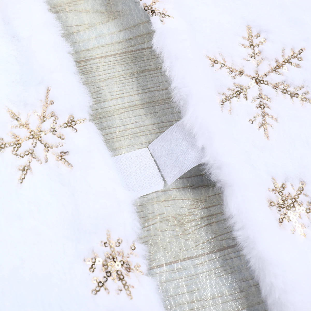 Jupe de Sapin de Noël 90cm - Flocons de Neige Blanc et Or