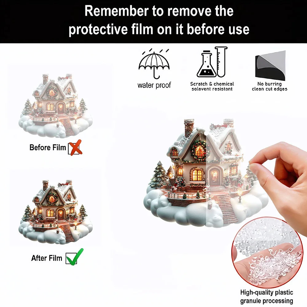 Christmas Acrylic Ornaments Castle Snow House Hanging Pendant Xmas Decoration For Home Christmas Party New Year Gift Navidad